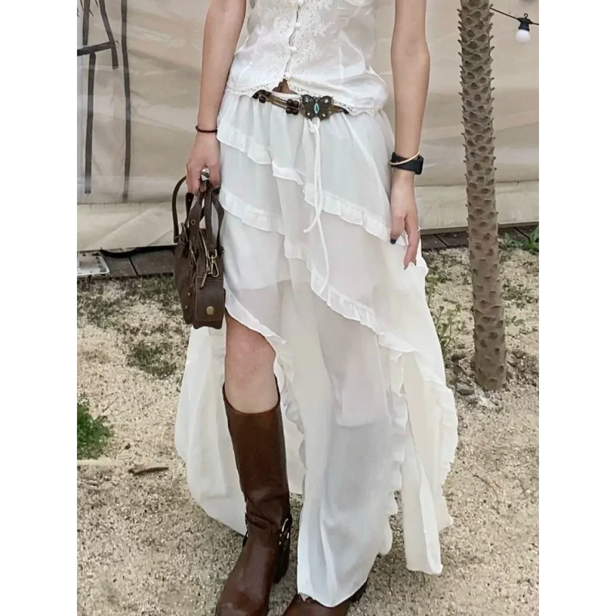 Fairy Kei Asymmetrical Ruffle Tulle Skirt - Bottoms - Skirts - 3