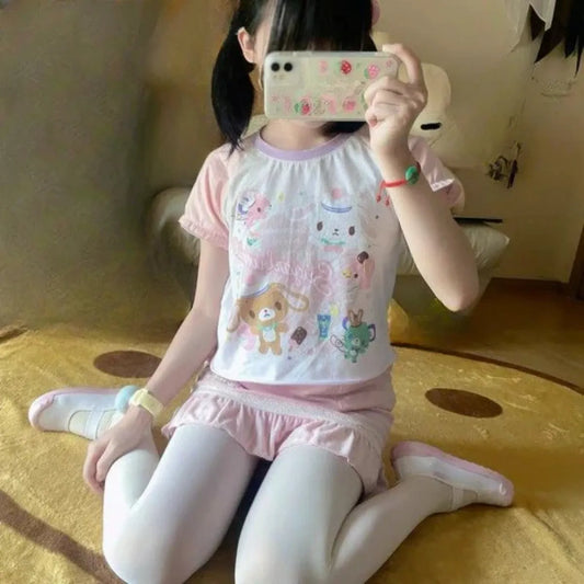 Kawaii Cartoon Print Short Sleeve Shirt - T-Shirts - T-Shirts - 1