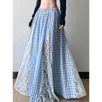 Fairycore Lace Plaid Long Skirt - Bottoms - Skirts - 6