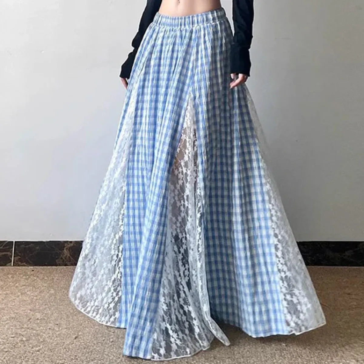 Fairycore Lace Plaid Long Skirt - Bottoms - Skirts - 7