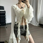 Fairycore Ruffle Lace Up Cardigan - Women’s Clothing & Accessories - Cardigans - 3