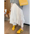Fairycore Ruffle Layered White Midi Skirt - Bottoms - Skirts - 3