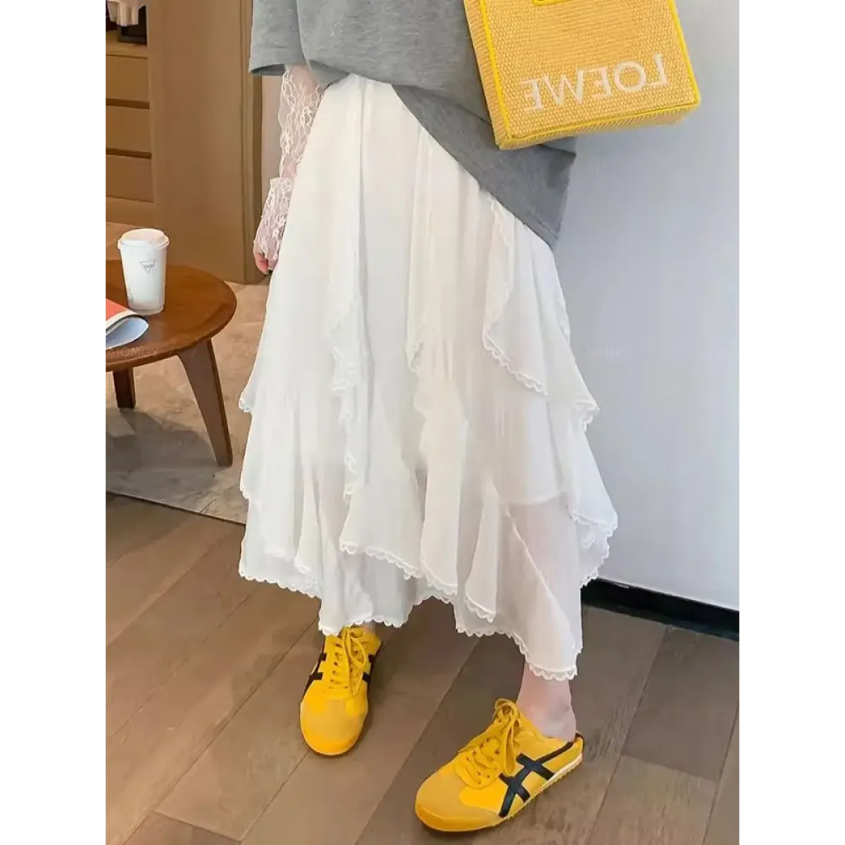 Fairycore Ruffle Layered White Midi Skirt - Bottoms - Skirts - 3