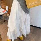 Fairycore Ruffle Layered White Midi Skirt - Bottoms - Skirts - 7