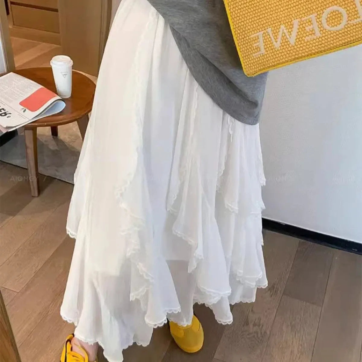 Fairycore Ruffle Layered White Midi Skirt - Bottoms - Skirts - 7