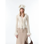 Lace-Up Faux Fur Cardigan – Vintage Slim Fit Long Sleeve Top - Sweaters - Long - Cardigans - 4