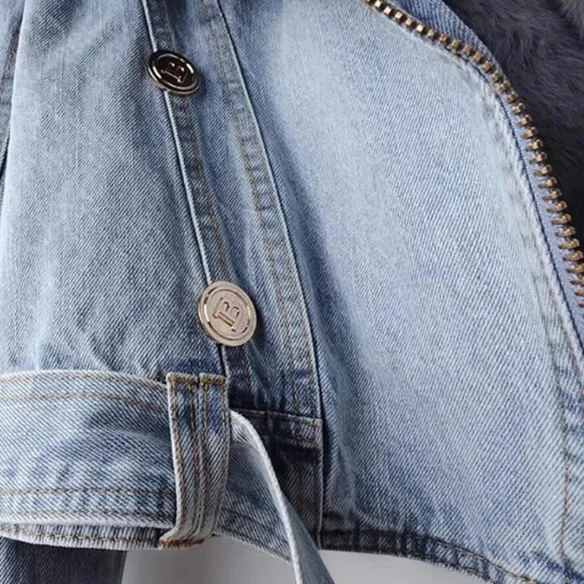 Faux Fur Collar Denim Jacket with Plush Lining - Jackets & Coats - Jacket - 4