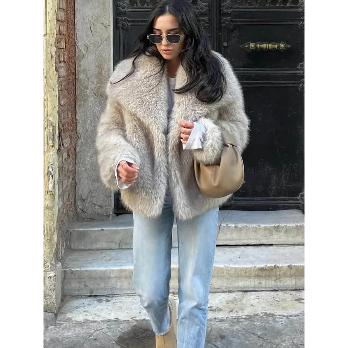 Cropped Faux Fur Snap-Front Jacket - Women’s Clothing & Accessories - Jacket - 6