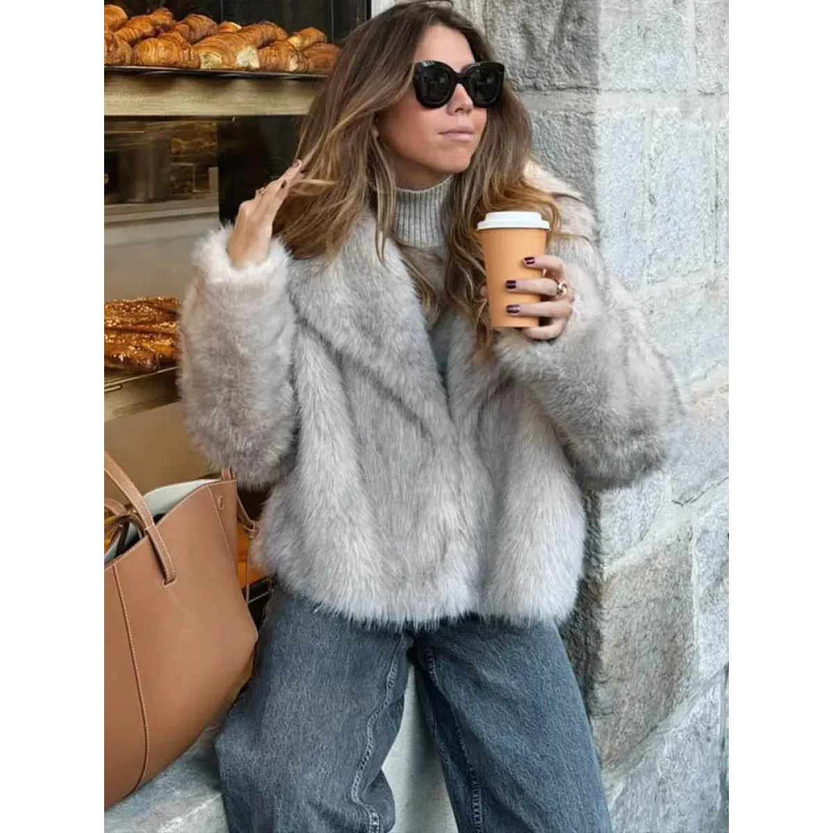 Cropped Faux Fur Snap-Front Jacket - Women’s Clothing & Accessories - Jacket - 5