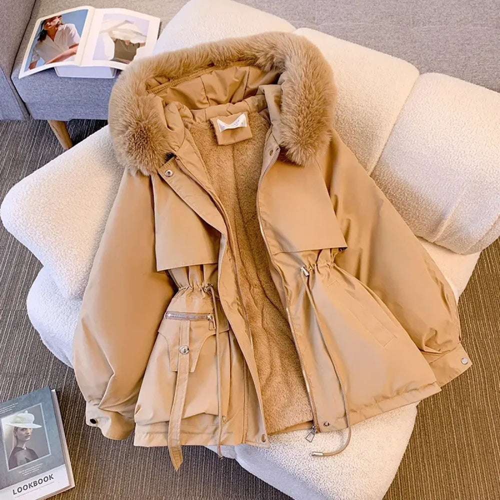 Fleece Lined Hooded Puffer Parka with Drawstring - Harajuku Style - Jacket - 1