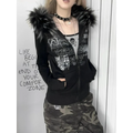 Black Gothic Grunge Fur Hooded Jacket - Women’s Clothing & Accessories - Long - Hooded - Women’s Hoodies - 1