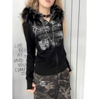Black Gothic Grunge Fur Hooded Jacket - Women’s Clothing & Accessories - Long - Hooded - Women’s Hoodies - 2