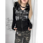 Black Gothic Grunge Fur Hooded Jacket - Women’s Clothing & Accessories - Long - Hooded - Women’s Hoodies - 3