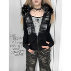 Black Gothic Grunge Fur Hooded Jacket - Women’s Clothing & Accessories - Long - Hooded - Women’s Hoodies - 4