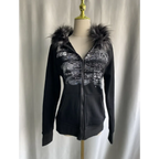 Black Gothic Grunge Fur Hooded Jacket - Women’s Clothing & Accessories - Long - Hooded - Women’s Hoodies - 5