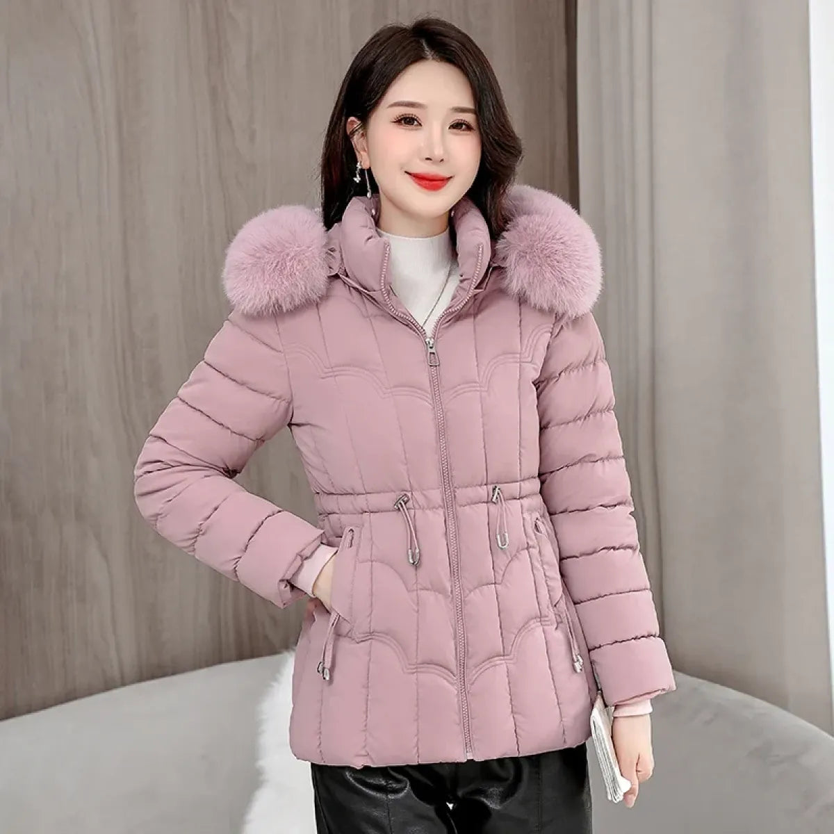 Pink Faux Fur Hooded Winter Puffer Jacket - Jackets & Coats - Jacket - 8