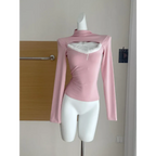 Faux Fur Trim Cutout Top – Sweet Harajuku Lace Style - T-Shirts - Long - Round - T-Shirts - 3