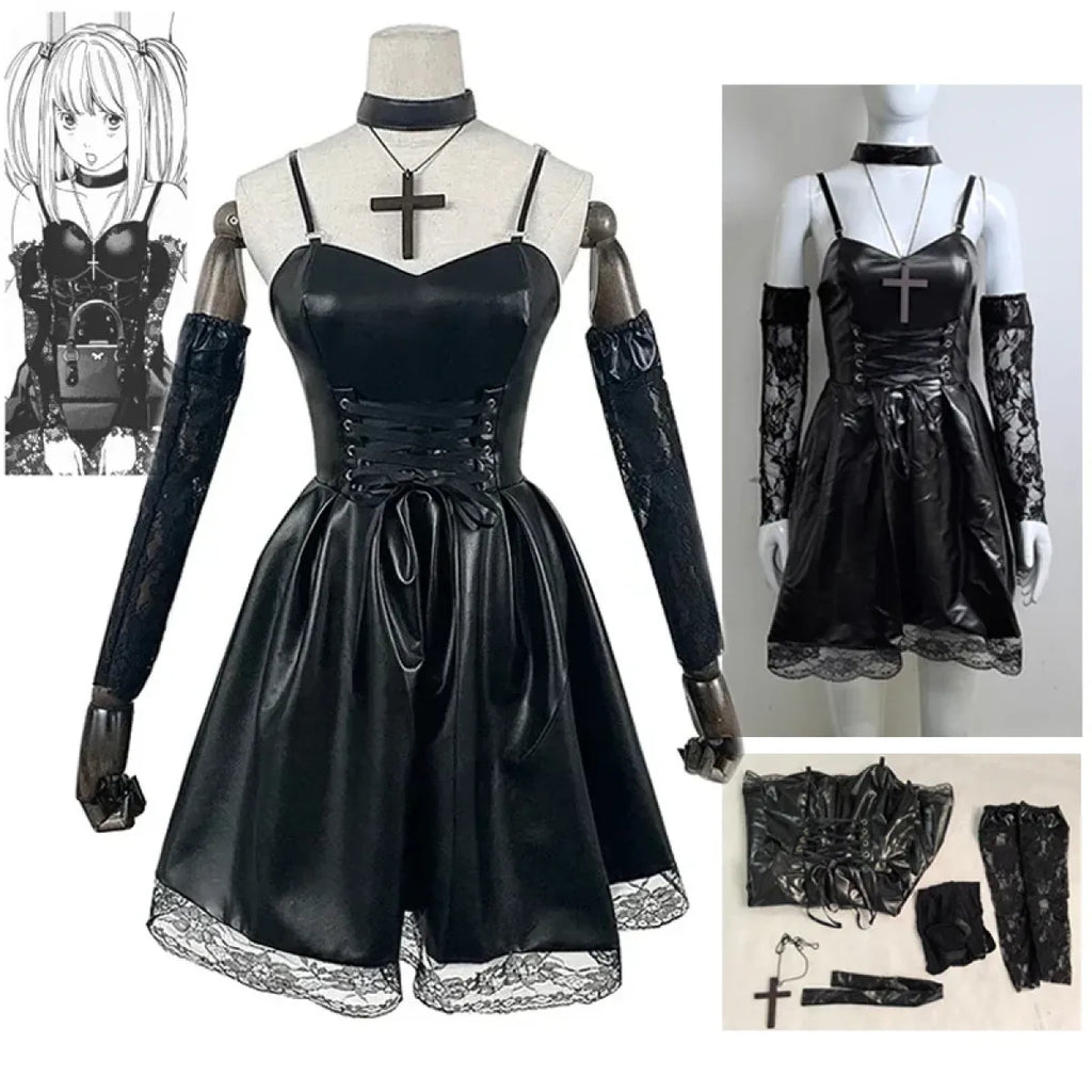 Gothic Lace Faux Leather Cosplay Dress Set - All Dresses - Cosplay - 1