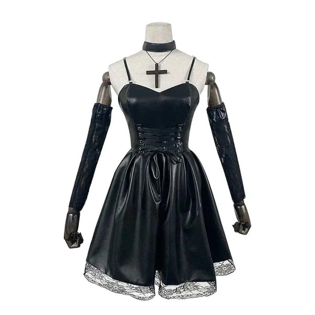 Gothic Lace Faux Leather Cosplay Dress Set - All Dresses - Cosplay - 5