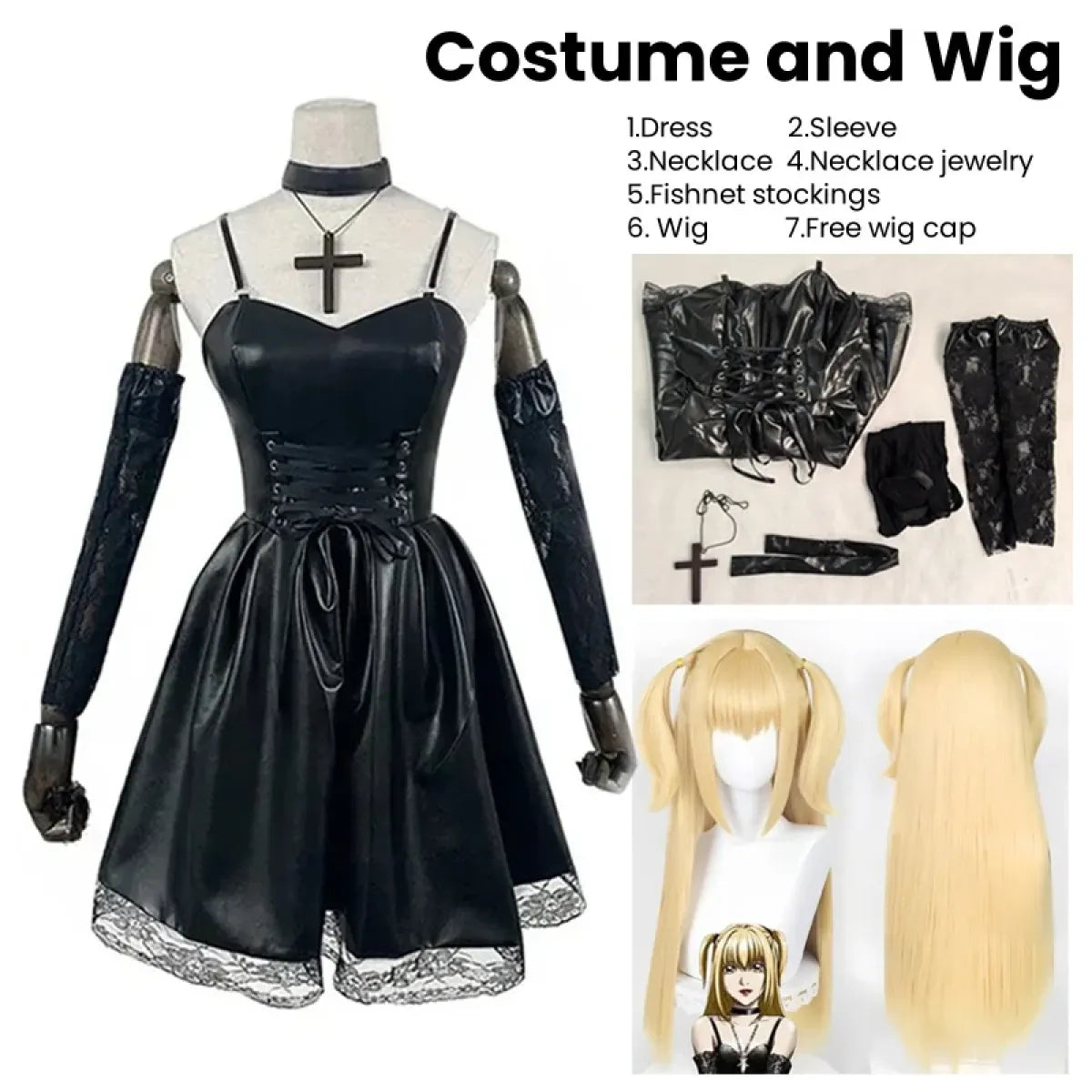 Gothic Lace Faux Leather Cosplay Dress Set - All Dresses - Cosplay - 8
