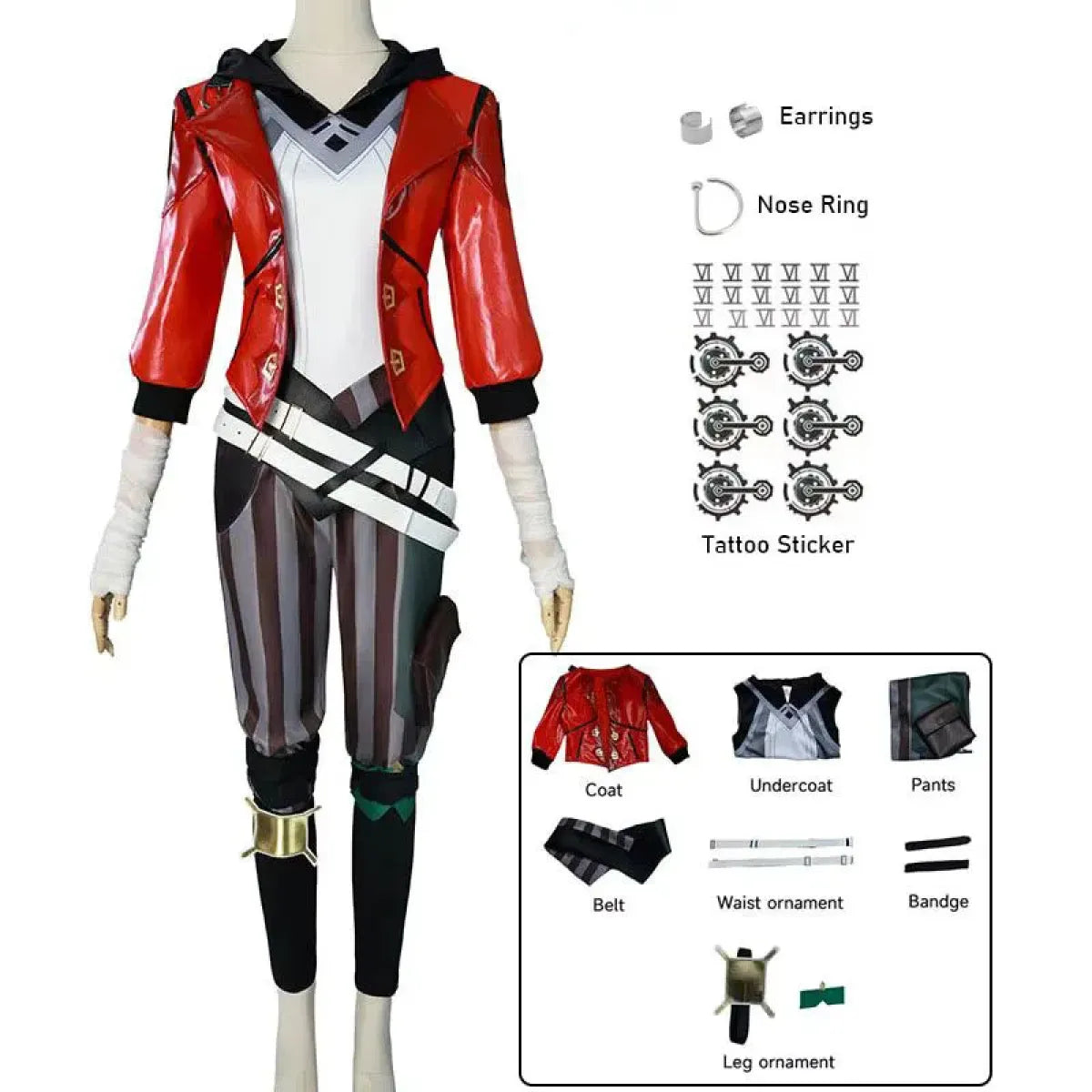 Vi Arcane Cosplay Costume Set with Red Faux Leather Jacket - Women’s Clothing & Accessories - Cosplay - 7