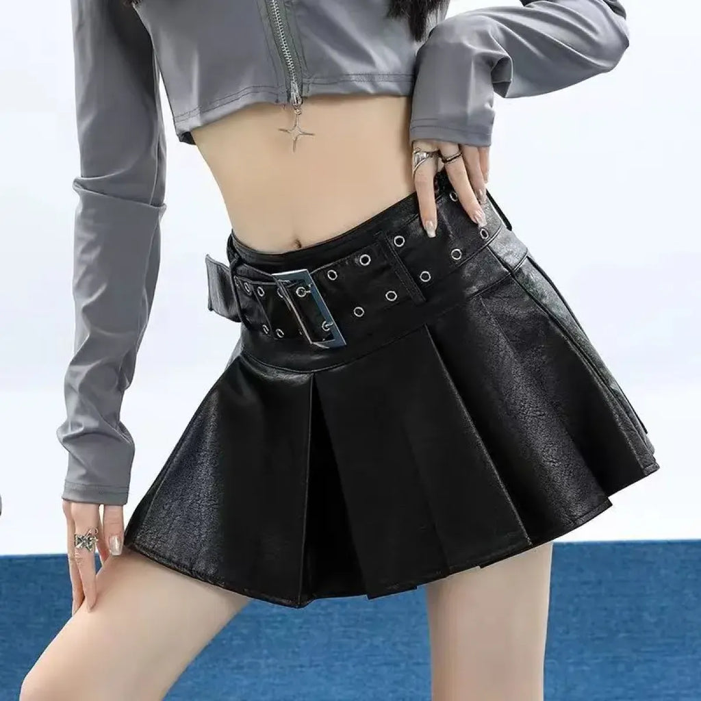 Punk Pleated Leather Mini Skirt - Bottoms - Mini Skirts - 2