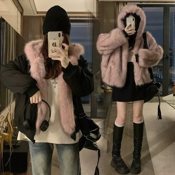 Reversible Faux Mink Fur Hooded Winter Jacket - Jackets & Coats - Jacket - 1