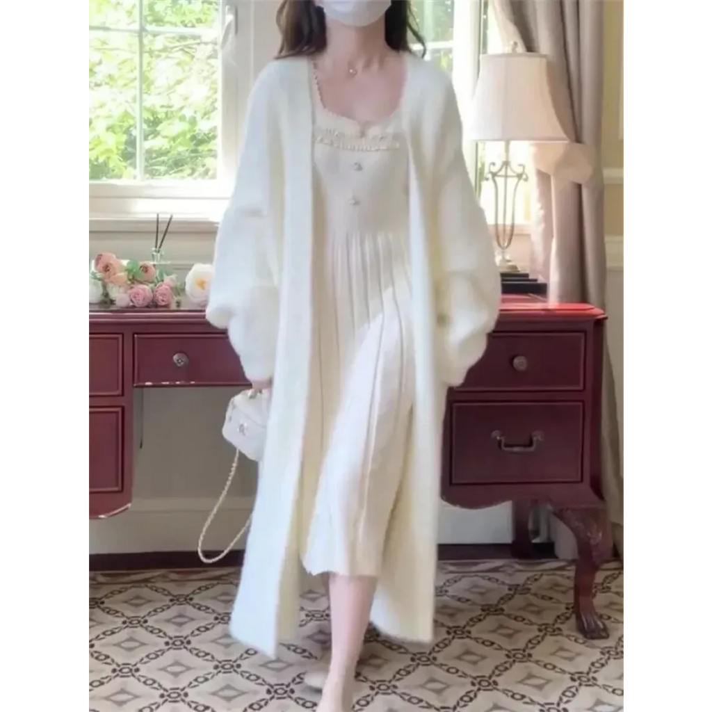 White Fuzzy Knit Mink-Feel Long Cardigan - Sweaters - Cardigan - 5