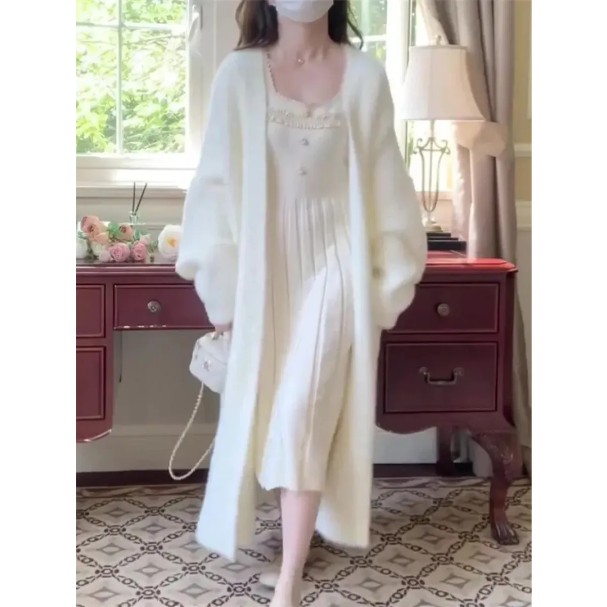 White Fuzzy Knit Mink-Feel Long Cardigan - Sweaters - Cardigan - 5