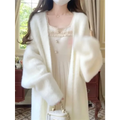 White Fuzzy Knit Mink-Feel Long Cardigan - Sweaters - Cardigan - 6