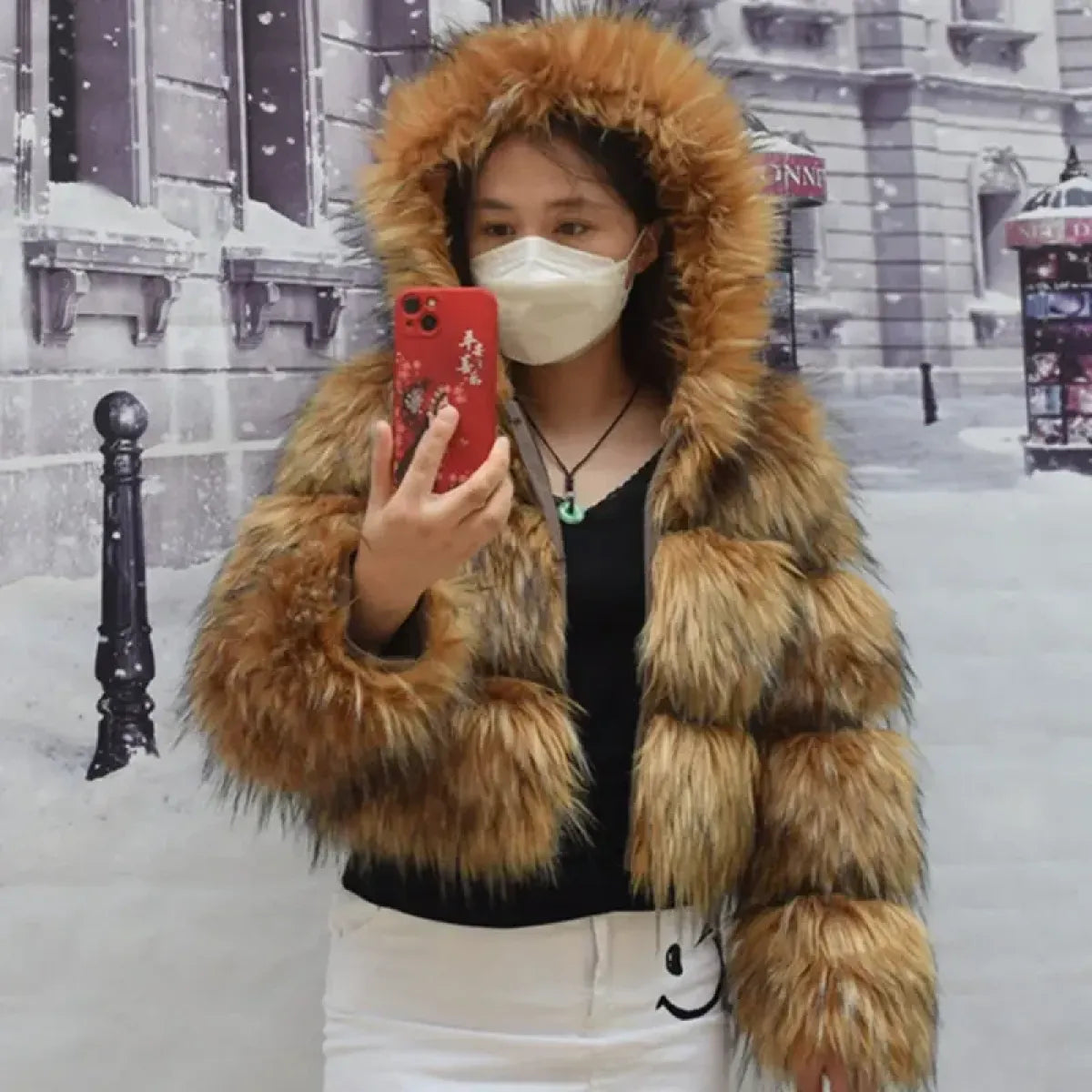 HOOOFUR Faux Raccoon Fur Winter Coat - Harajuku Style - Coat - 5