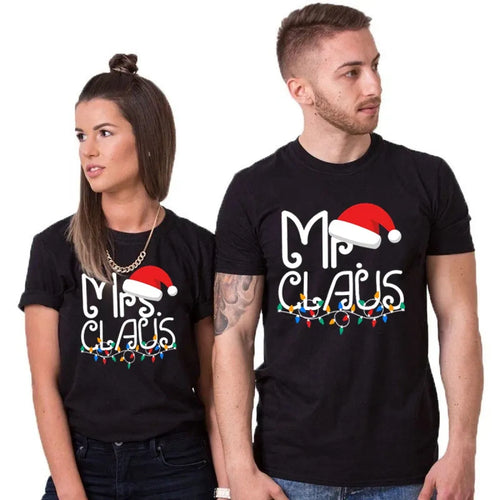 Mrs. Claus Christmas T-Shirt - Festive Holiday Lights Graphic Tee - T-Shirts - Short - Crew - T-Shirts - 2