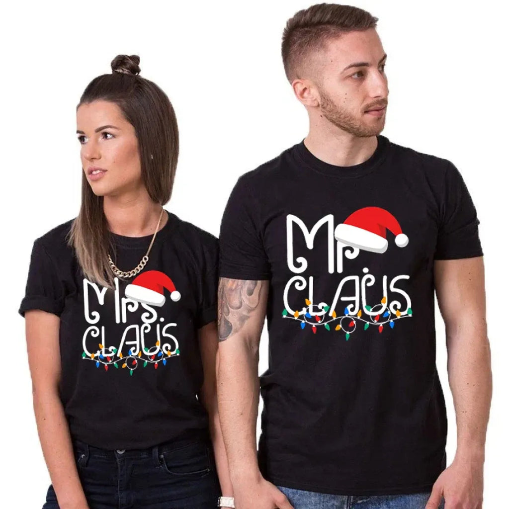 Mr. Claus Christmas T-Shirt - Festive Holiday Lights Graphic Tee - T-Shirts - Short - Crew - Men’s T-Shirts - 2