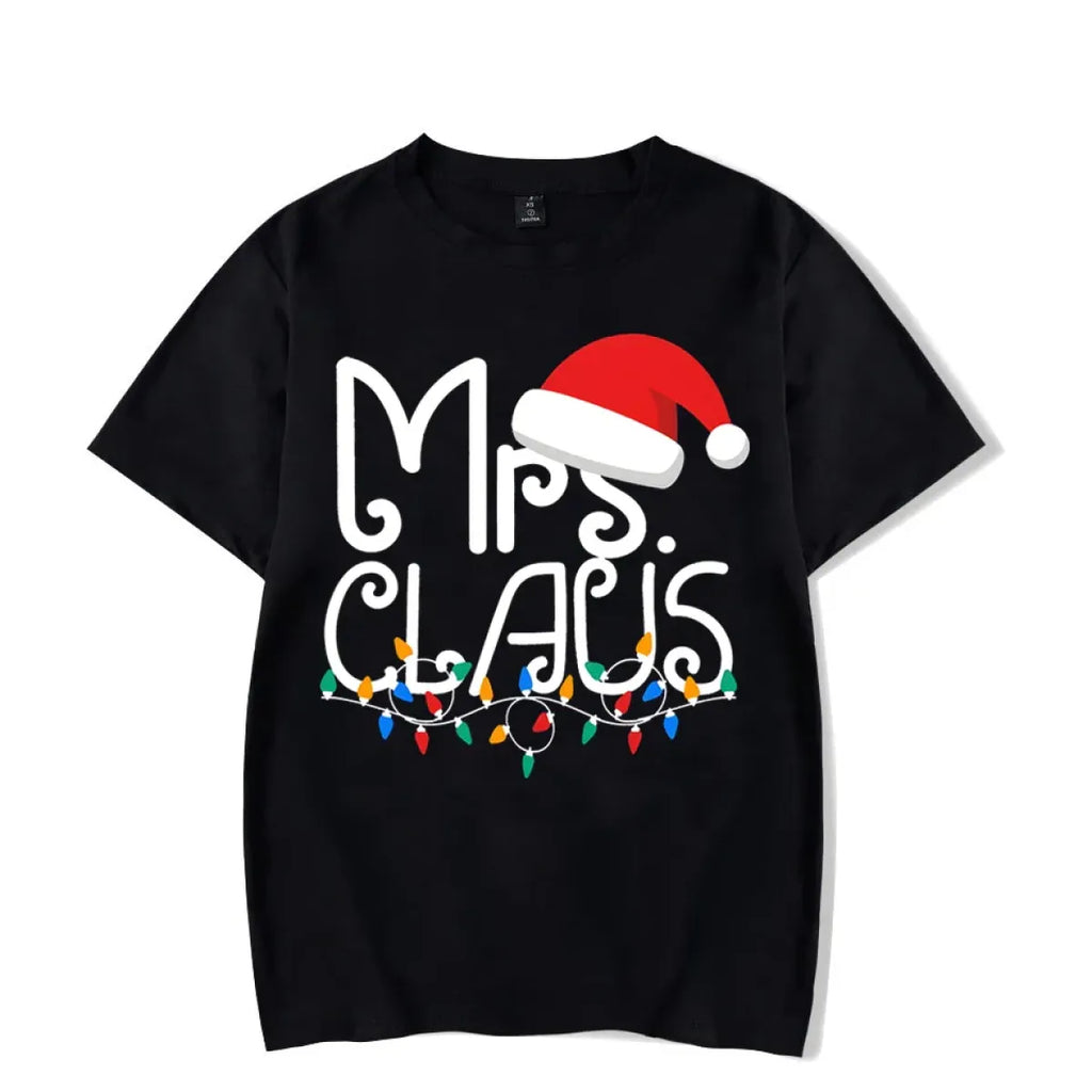 Mrs. Claus Christmas T-Shirt - Festive Holiday Lights Graphic Tee - T-Shirts - Short - Crew - T-Shirts - 1