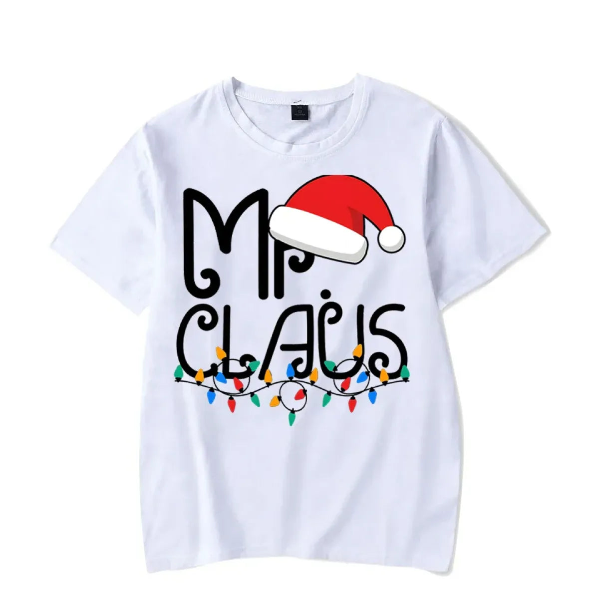 Mr. Claus Christmas T-Shirt - Festive Holiday Lights Graphic Tee - T-Shirts - Short - Crew - Men’s T-Shirts - 3