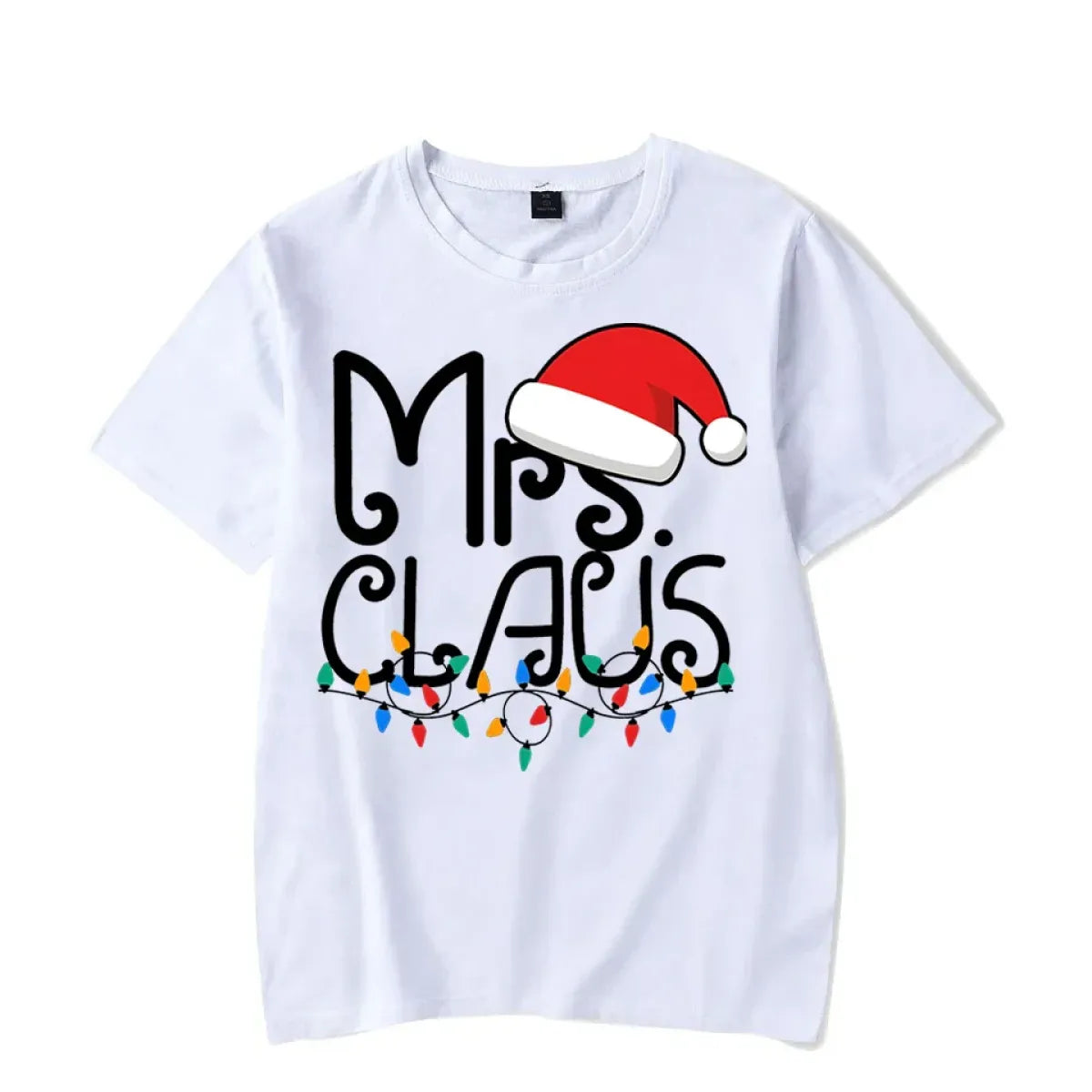 Mrs. Claus Christmas T-Shirt - Festive Holiday Lights Graphic Tee - Early Spring Collection - Short - Crew - T-Shirts