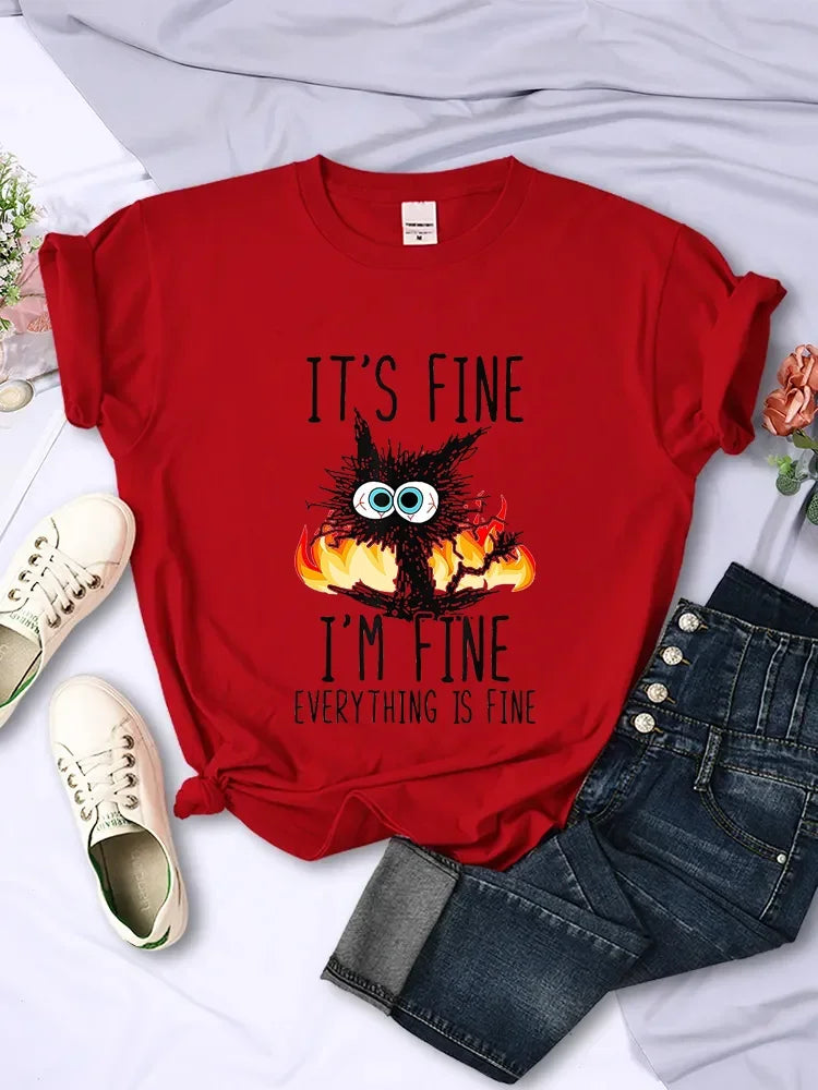 It’s Fine I’m Fine Everything’s Fine Tees - Red / 6XL - T-Shirts - Shirts & Tops - 5 - 2024