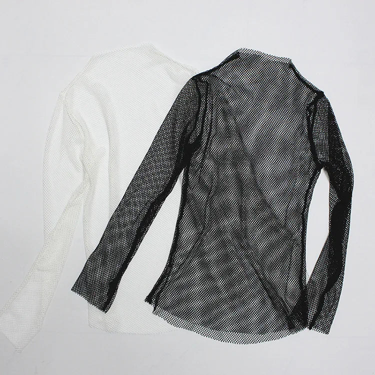 Fishnet Mesh See-through Black Shirt - Sexy Long Sleeve Tee - T-Shirts - Shirts & Tops - 2 - 2024