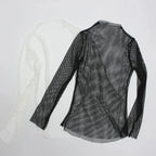 Fishnet Mesh See-through Black Shirt - Sexy Long Sleeve Tee - T-Shirts - 2