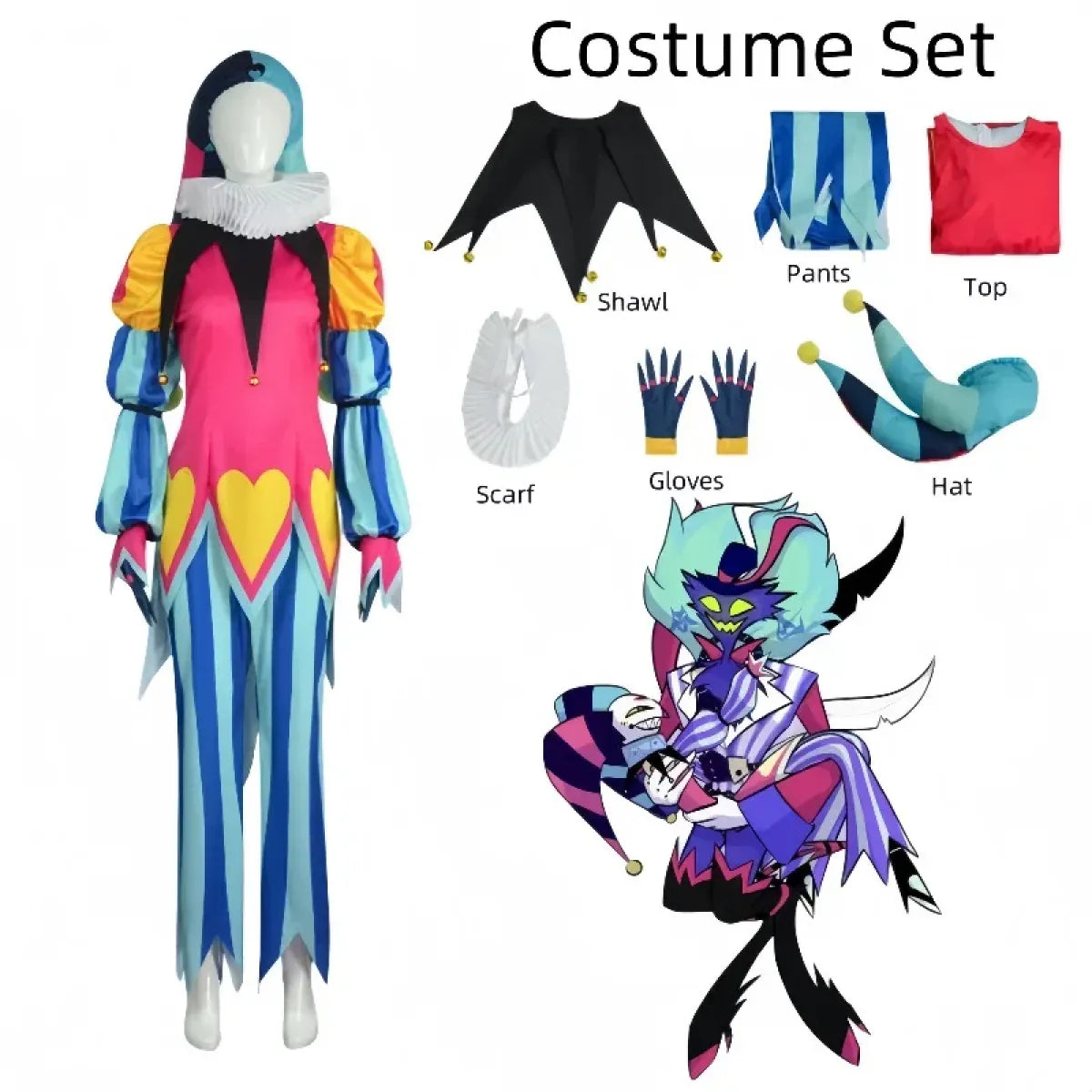 Fizzarolli Cosplay Costume – Helluva Boss Jester Outfit Full Set - Cosplay - Costume - 8