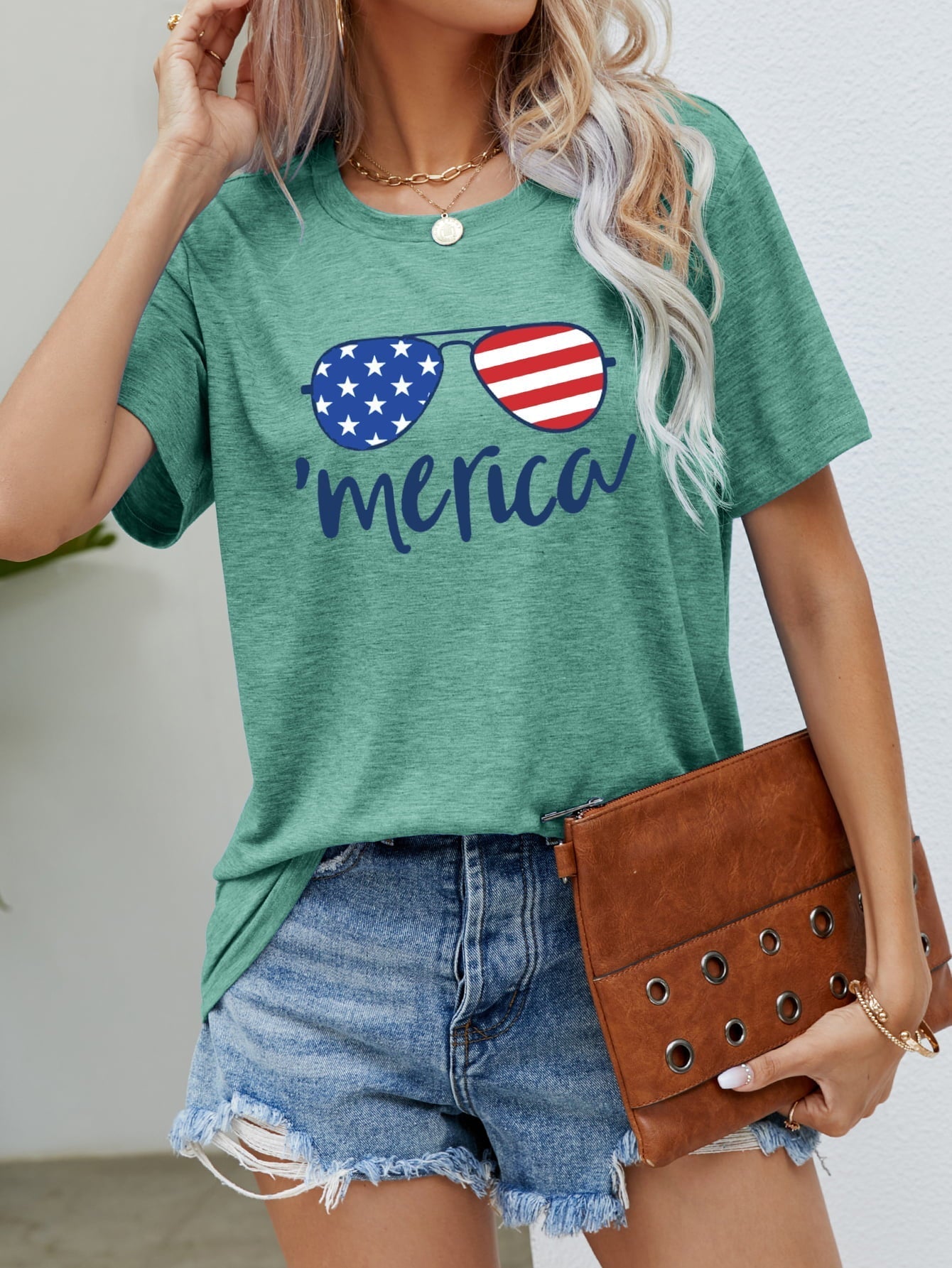 US Flag Glasses Graphic Tee - Green / S - T-Shirts - Shirts & Tops - 10 - 2024