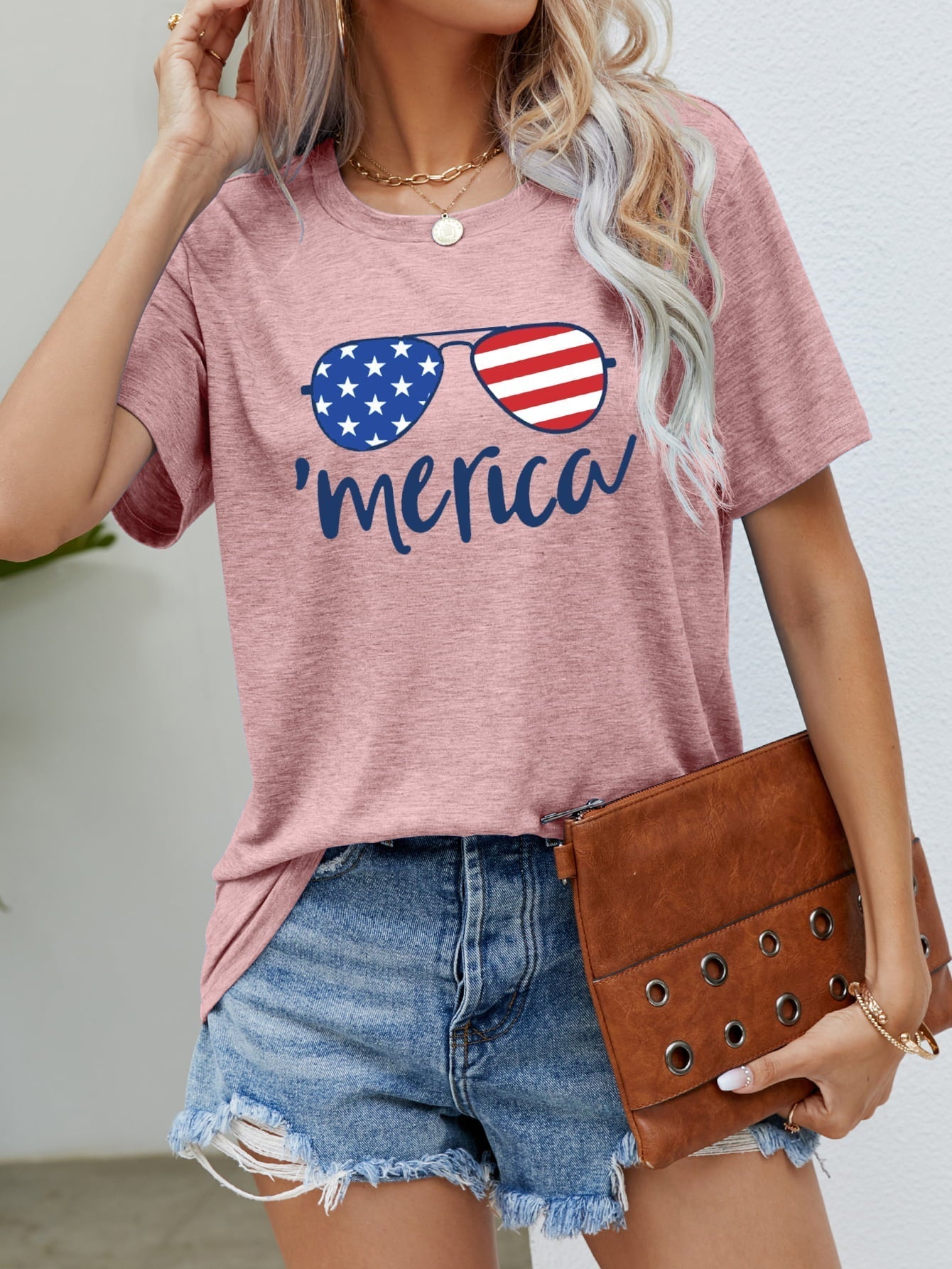 US Flag Glasses Graphic Tee - Light Pink / S - T-Shirts - Shirts & Tops - 4 - 2024