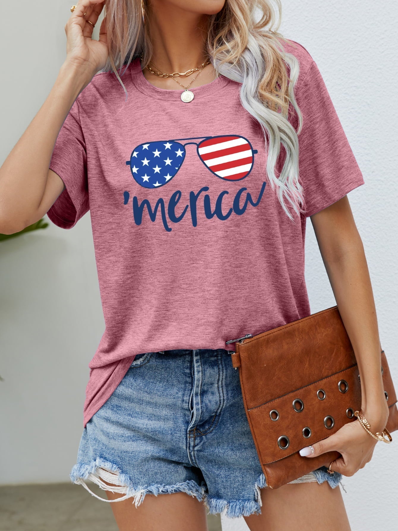 US Flag Glasses Graphic Tee - Pink / S - T-Shirts - Shirts & Tops - 7 - 2024