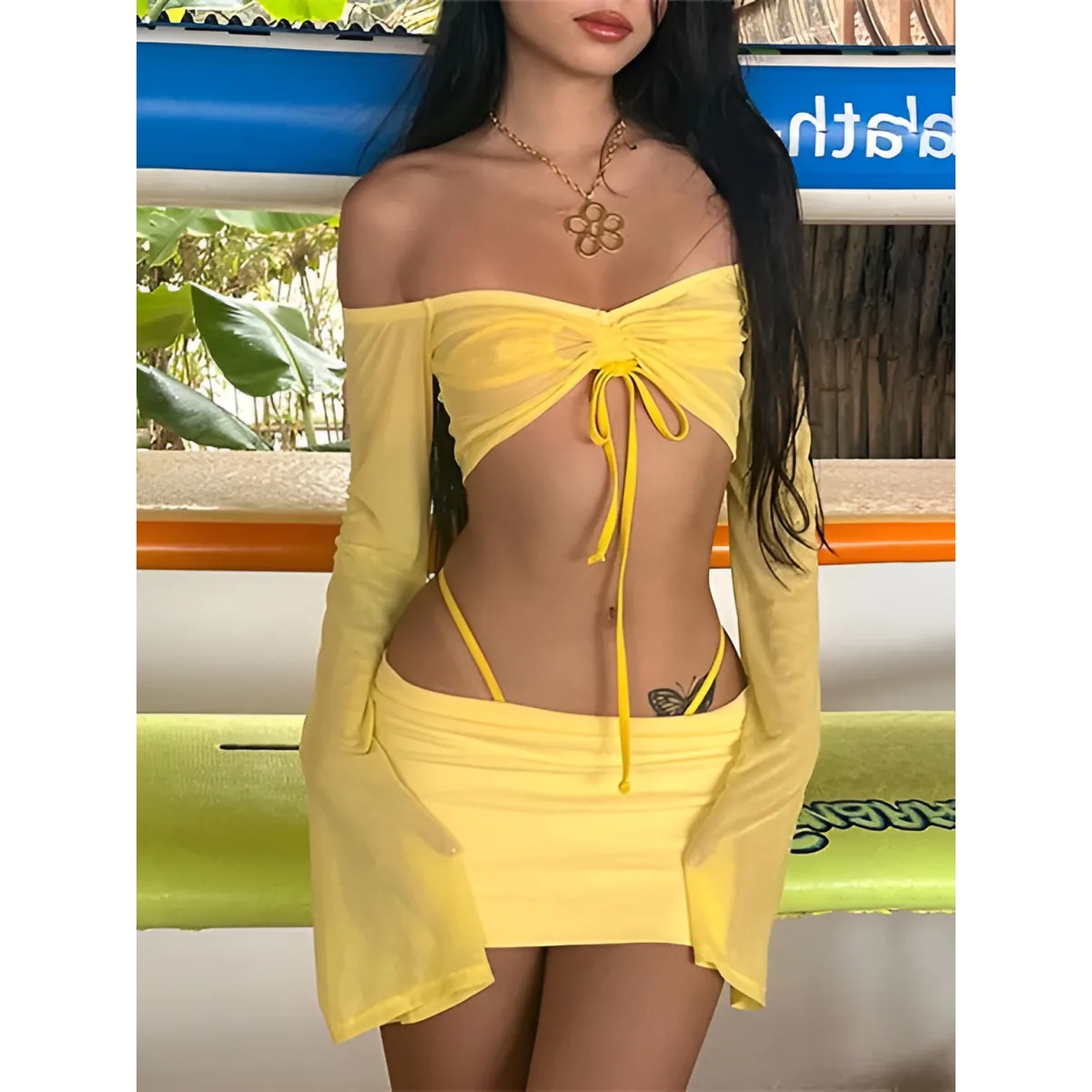 Off Shoulder Flare Crop/Skirt Club Set - Bottoms - 1