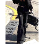 Black Cargo Flare Jeans with Buckle Detail - Bottoms - Jeans - 1