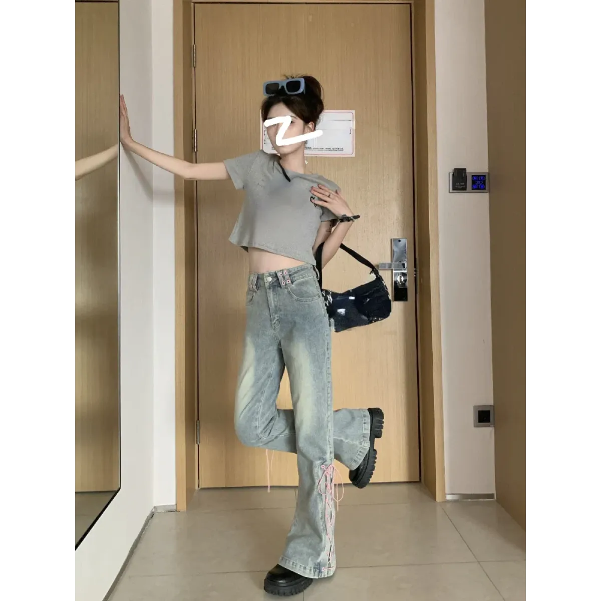 Denim Vintage Harajuku Lace-Up Flare Jeans - Bottoms - Women’s Jeans - 5