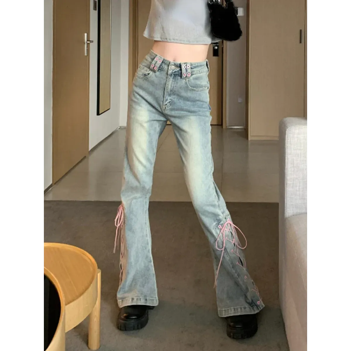 Denim Vintage Harajuku Lace-Up Flare Jeans - Bottoms - Women’s Jeans - 6