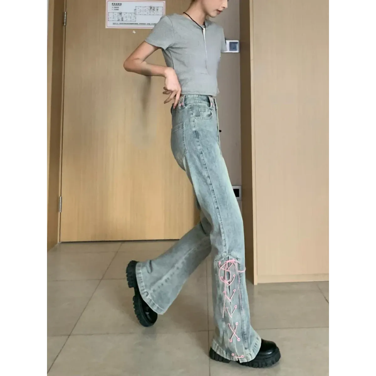 Denim Vintage Harajuku Lace-Up Flare Jeans - Bottoms - Women’s Jeans - 7