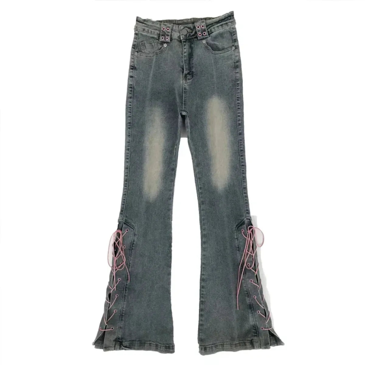 Denim Vintage Harajuku Lace-Up Flare Jeans - Bottoms - Women’s Jeans - 9