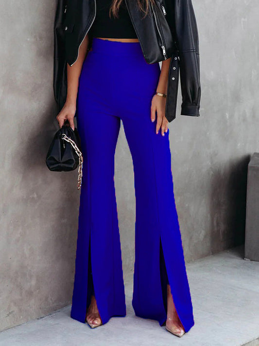 Front Slit Flare Leg Pants - Blue / S - Bottoms - Pants - 1 - 2024